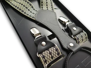 Beżowe szelki do spodni w czarne romby SZ171 - Dodatki do ubrań - miniaturka - grafika 1