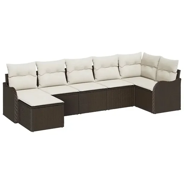 Zestaw Sof Ogrodowych Modułowych Brązowo-Biały, Rattan Naturalny, 4 Elem