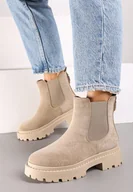 Botki damskie - Ciemnobeżowe Botki Verilln - miniaturka - grafika 1