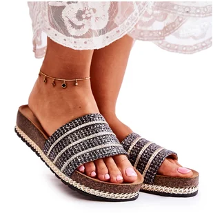 S.Barski Damskie Klasyczne Klapki Z Łańcuszkiem Czarne Maddy - Klapki i japonki damskie - miniaturka - grafika 1