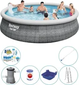 Baseny ogrodowe - Basen wraz z akcesoriami - Bestway Fast Set Rattan 457x107 cm - Okrągły - miniaturka - grafika 1