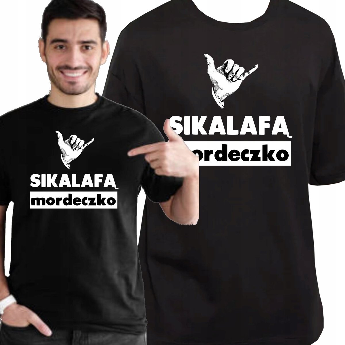 ŚMIESZNA KOSZULKA NADRUK SIKALAFĄ MORDECZKO PREZENT PREMIUM M 3426 CZARNA