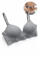 Biustonosze - Biustonosz damski prążkowany Push Up bez fiszbin wygodny szary M/L - miniaturka - grafika 1