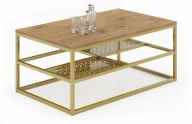 Ławy i stoliki kawowe - Dwupoziomowa ława z metalowym stelażem dąb lancelot + złoty P9-S41 - miniaturka - grafika 1