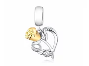 Pandora Valerio.pl Rodowany srebrny wiszący charms róża miłości serce heart rose srebro 925 NEW209 NEW209