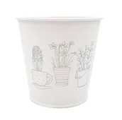 Donice - Osłonka dekoracyjna na kwiaty zioła biała metalowa z motywem kwiatów 11 cm - miniaturka - grafika 1