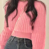 Swetry damskie - TEMU Sweter Damski Przytulny i Słodki z Nadrukiem - Swobodny, Długi Rękaw, Okrągły Dekolt, Miękka Różowa Bluzka na Jesień/Zimę, Idealna do - miniaturka - grafika 1