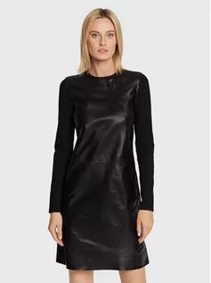 Sukienki - Calvin Klein Sukienka skórzana K20K204539 Czarny Regular Fit - grafika 1
