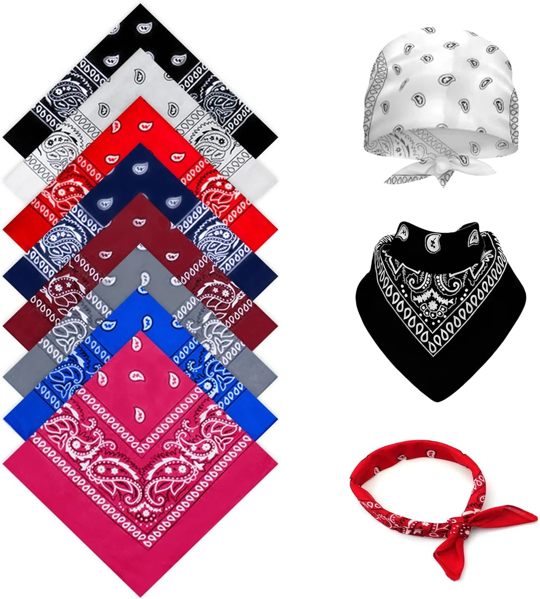 BANDANA 8 PAKIET 54X54CM WIELOFUNKCYJNA UNIWERSALNA RETRO WIELE WZORÓW