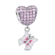 Wisiorki - Zawieszka SREBRO 925 Charms koralik do PANDORA Serce Motyl - miniaturka - grafika 1