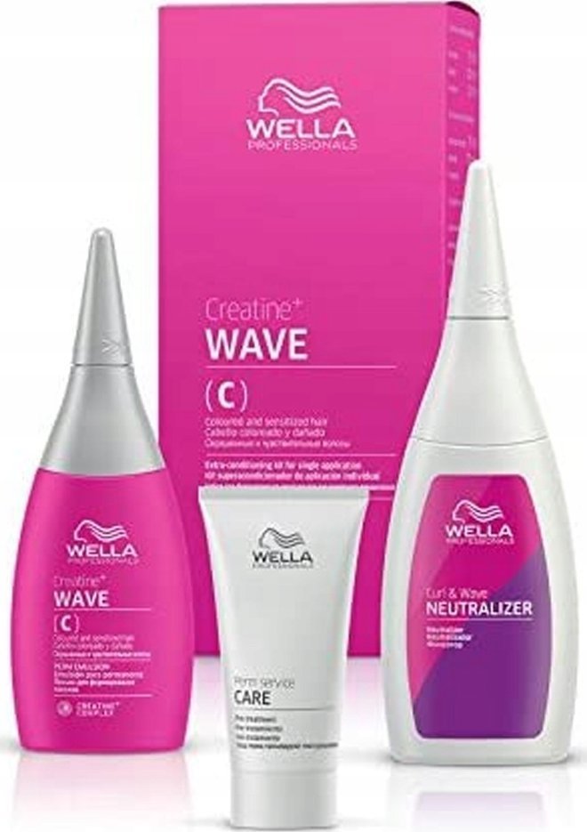 Wella Professionals Wave C Set Wella Professionals: Perm Service Care, Hair Lotion Treatment, Post-treatment, 30 ml + Curl & Wave, Hair Perm Neutralizer, Perm Hair, For Normal To Resistant Hair, 100 ml + Creatine+ Wave C, Hair Perm Lotion, Waves, For