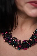 Naszyjniki - Naszyjnik lniany z kolorowym drewnem - miniaturka - grafika 1