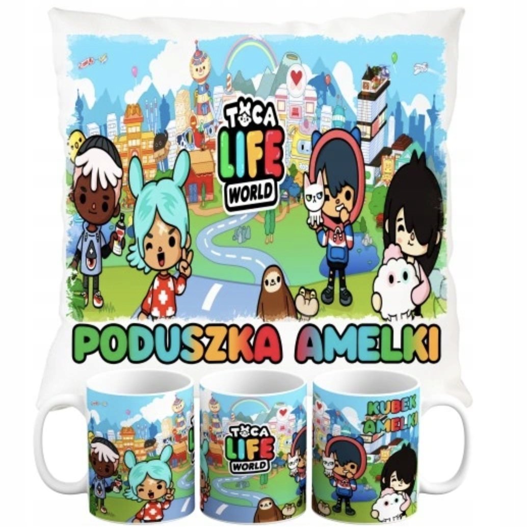 ZESTAW PODUSZKA + KUBEK Prezent TOCA LIVE WORLD TOCA LIFE + IMIĘ 10