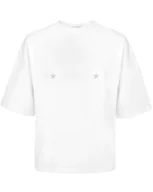 Koszule damskie - Biały t-shirt relaxed z haftem silver - miniaturka - grafika 1