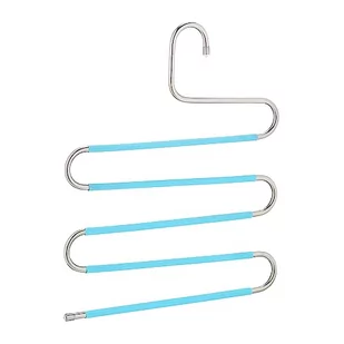 Relaxdays Wieszak na spodnie, zestaw 4 szt., kształt S, 5 drążków, antypoślizgowe, oszczędzające miejsce wielofunkcyjne pałąki, metal, srebrny/jasnoniebieski, opakowanie - Skarpetki dla dzieci - miniaturka - grafika 1