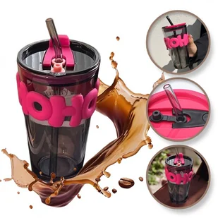 Kubek z kolorowego szkła na Kawę Herbatę ze słomką i zamknięciem 400 ML - Kubki - miniaturka - grafika 1