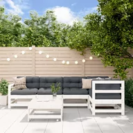 Meble ogrodowe - vidaXL 6-cz. zestaw wypoczynkowy do ogrodu z poduszkami, biały, drewno - miniaturka - grafika 1