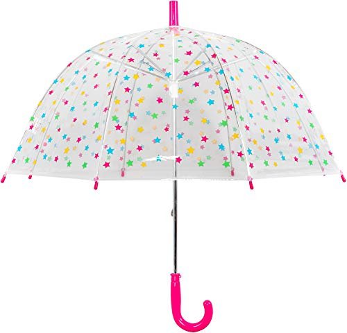 Parasol, dzwonek, kopułka, różowy z kolorowymi kropkami, dla dziewcząt, przezroczysty parasol, bezpieczne podpory dla dzieci, ultralekki, wytrzymały i długi, średnica 72 cm, różowy