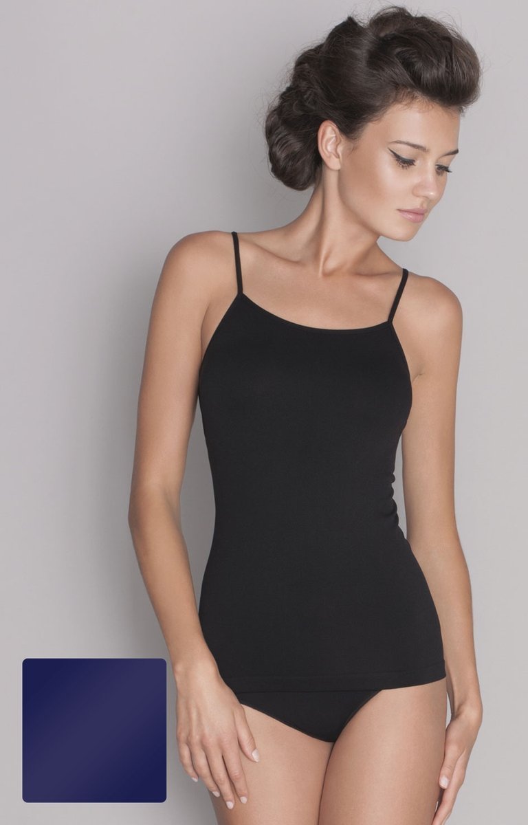 Bezszwowa koszulka na cienkich ramiączkach, granatowa, Gatta