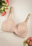 Biustonosze - Jasnobeżowy Klasyczny Biustonosz z Subtelną Koronką Femnia - miniaturka - grafika 1