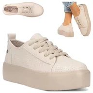 Półbuty damskie - Półbuty Skórzane Damskie Wygodne Sneakersy na platformie Filippo Beżowe 39 - miniaturka - grafika 1