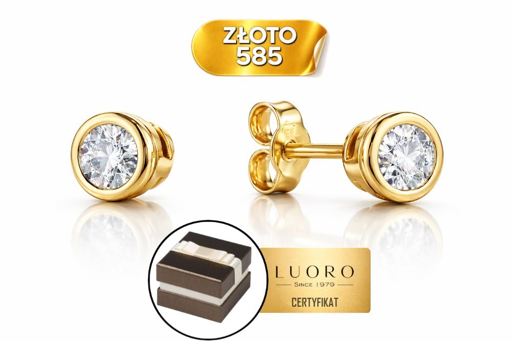 KOLCZYKI ZŁOTE 585 14K CYRKONIA KULKI 3 MM SZTYFT ELEGANCKIE PREZENT