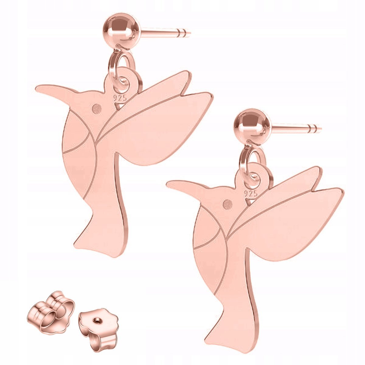 Kolczyki Pozłacane z Ptakami Kolibry Ptak Zwierzęta Koliber SREBRO 925