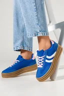 Półbuty damskie - Niebieskie sneakersy damskie buty sportowe na platformie ze żłobieniami sznurowane Casu L-520 - miniaturka - grafika 1
