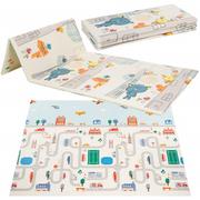 Maty piankowe - Mata piankowa dla dzieci i niemowląt 180x200 cm XXL dwustronna składana, zwierzaki i domki - miniaturka - grafika 1