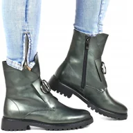 Botki damskie - ZIELONE WORKERY BUTY ZIMOWE BOTKI NA TRAPERZE OCIEPLANE EKO-SKÓRA WYGODNE 5 - miniaturka - grafika 1
