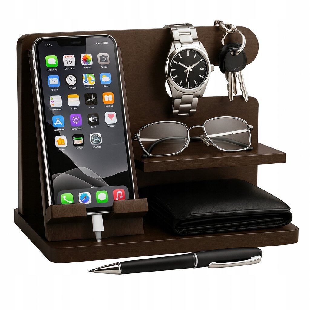 DREWNIANY STOJAK NA AKCESORIA ORGANIZER WYSTAWNA TACA - PIĘKNY PREZENT