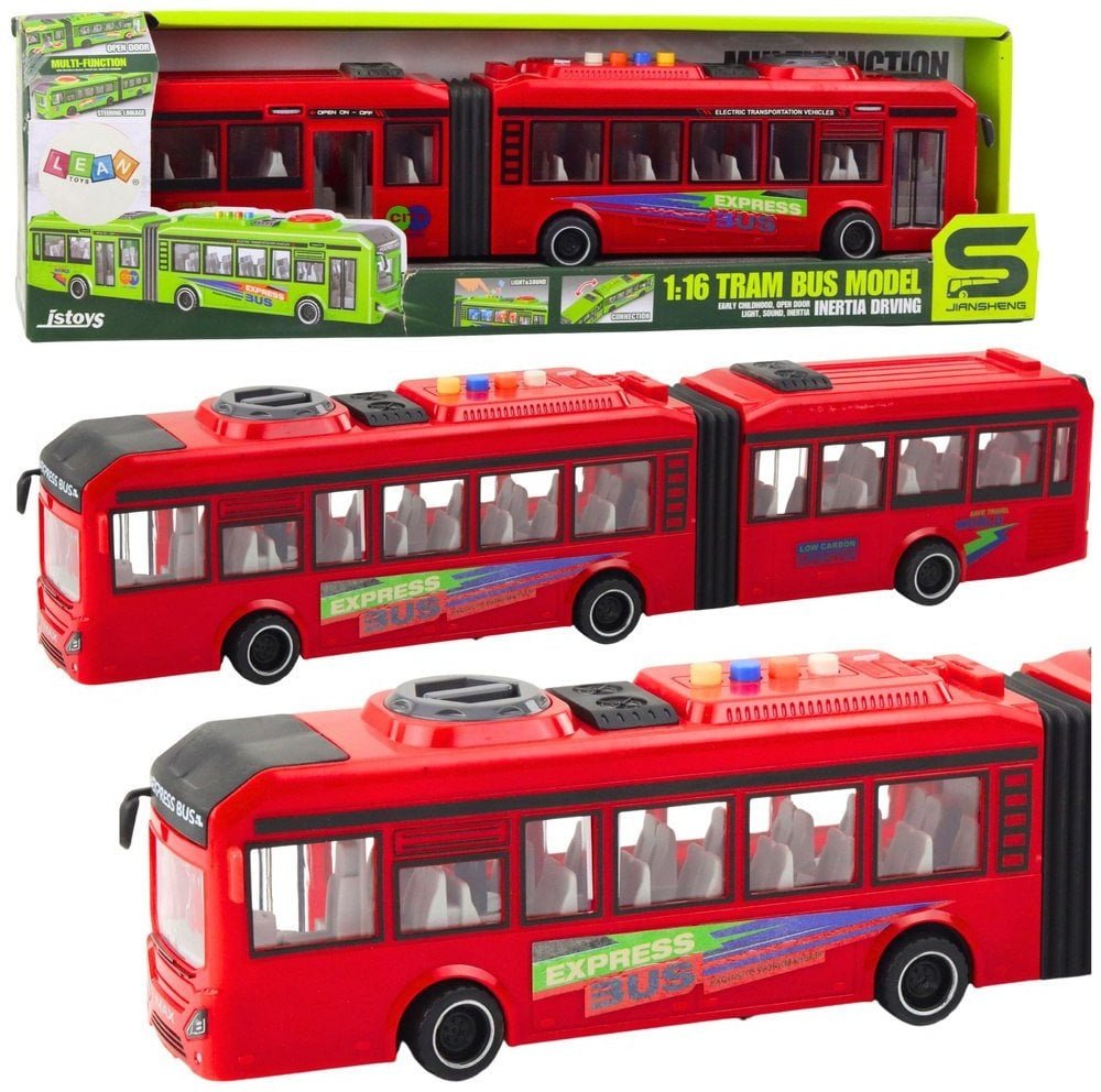 Autobus Przegubowy Otwierane Drzwi Światła Dźwięki Czerwony 1:16