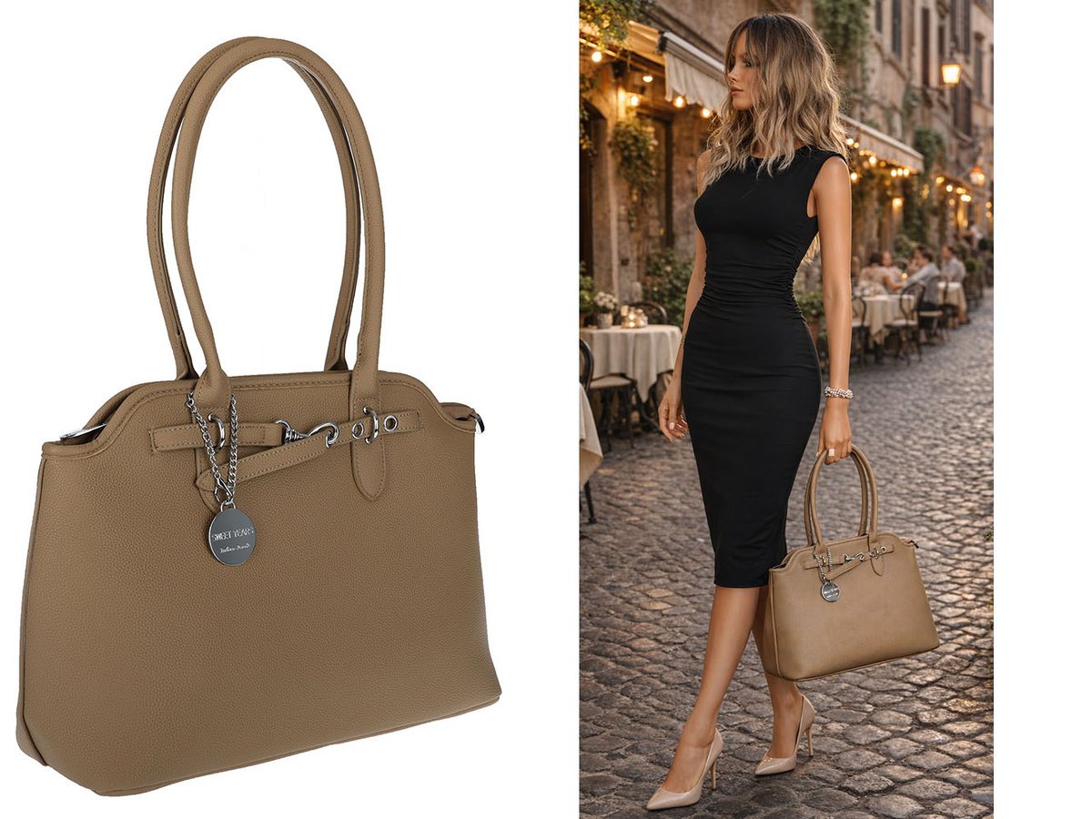 Torebka Damska Shopper na Ramię A4 włoska marka SWEET YEARS OSY84 Brązowa