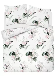 Pościel satynowa 180x200 4452 B biała zielona pudrowa liście monstery Home Satin 126 - Pościel - miniaturka - grafika 1