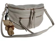 Nerki - Mała Nerka Damska Na Ramię Z Zawieszką, Torebka Damska, 2 Paski, Beżowy - miniaturka - grafika 1