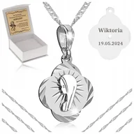 Biżuteria dla dzieci - SREBRNY ŁAŃCUSZEK SINGAPUR + MEDALIK PR. 925 MATKA BOSKA FATIMSKA + GRAWER - miniaturka - grafika 1