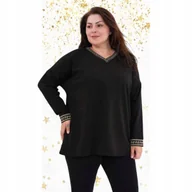 Bluzki damskie - PIĘKNA TUNIKA ZŁOTY DEKOLT grecki wzór luźna bluzka bawełna 50 52 5XL 3163 - miniaturka - grafika 1