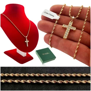 Pozłacany Naszyjnik Z Krzyżykiem Stal Chirurgiczna Dla Kobiety + Dedykacja - Naszyjniki - miniaturka - grafika 1