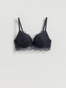 Biustonosze - Reserved - Biustonosz push up z haftem - granatowy - miniaturka - grafika 1