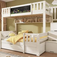 Łóżka dla dzieci i młodzieży - Łóżko piętrowe 90x200cm + 140x200cm - z tablicą kredową - z 1 szufladą i schodkami z miejscem do przechowywania - Drewno lite + MDF - Biały - miniaturka - grafika 1