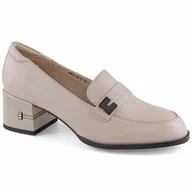 Półbuty damskie - Skórzane półbuty damskie na obcasie szare Vinceza 66612 - miniaturka - grafika 1