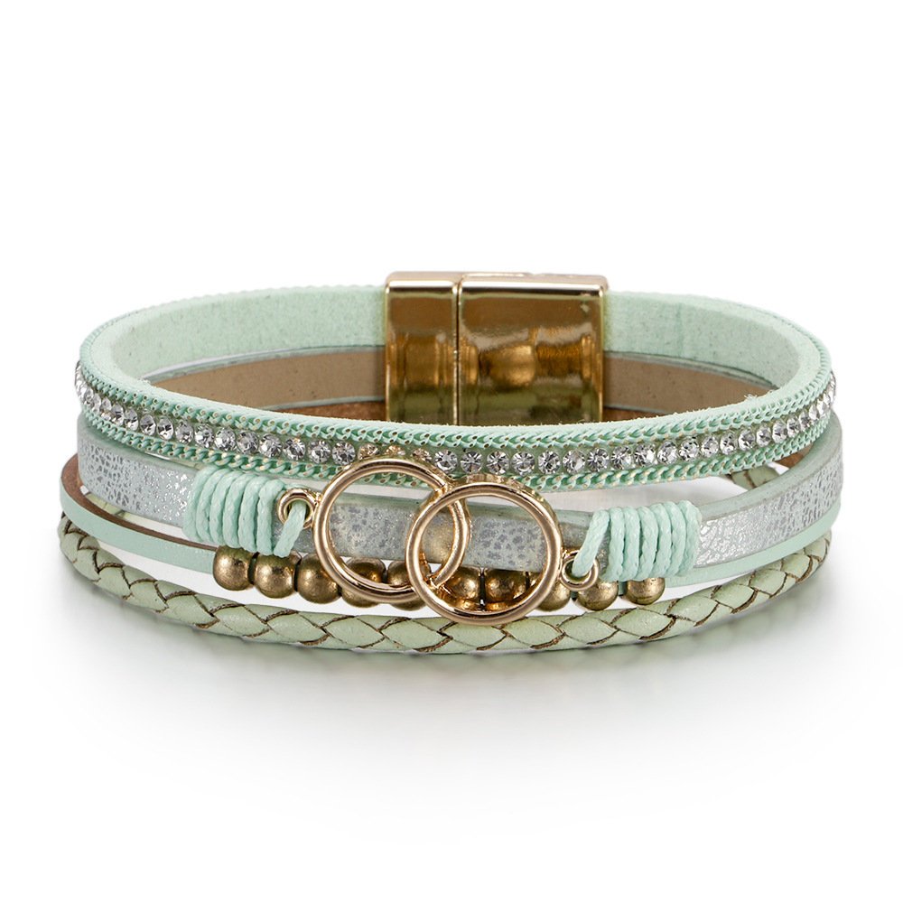 Bransoletka damska boho turkusowa złoty magnes 19,5 cm