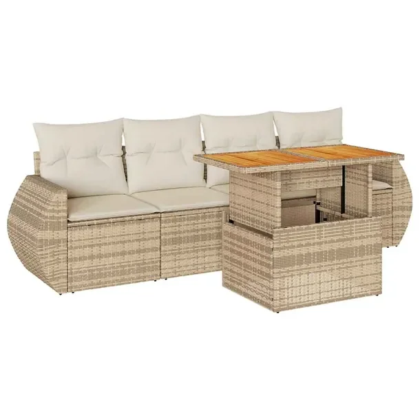 Zestaw Wypoczynkowy Rattan PE, Stolik Regulowany, Beżowy, 100x55x44/73 cm