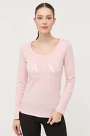 Bluzki damskie - Armani Exchange longsleeve bawełniany kolor różowy - miniaturka - grafika 1