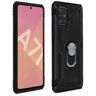 Etui i futerały do telefonów - Etui z dwóch materiałów do Samsunga Galaxy A71 z podstawką wideo z uchwytem pierścieniowym - czarne - miniaturka - grafika 1