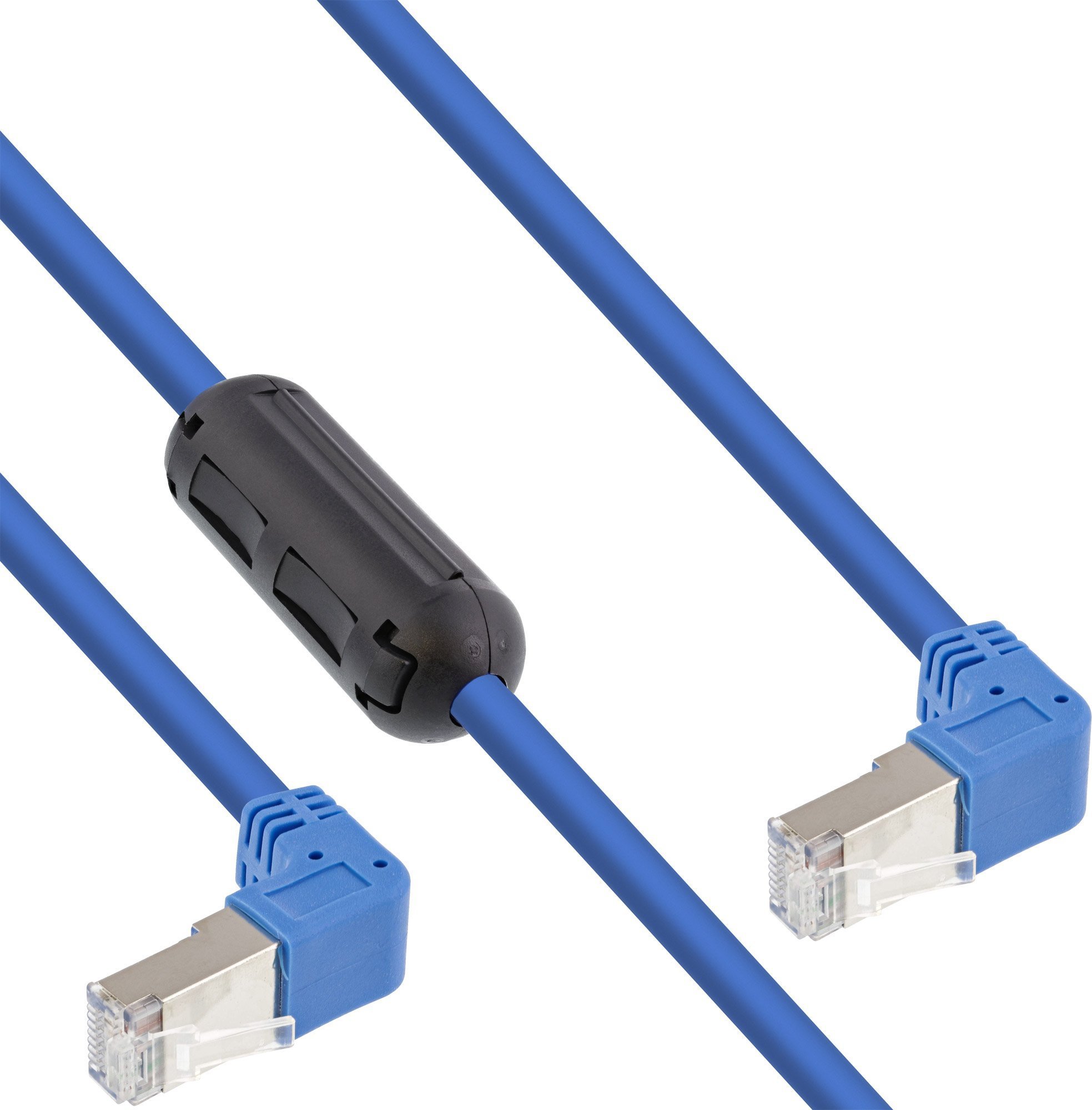 InLine InLine® Patch cable two side down angled, S/FTP PiMf, Cat.6, 250MHz, PVC, copper, blue, 1.6m, with UL and 1 ferrite
