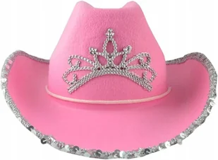 Kapelusz Kowbojski Różowy Róż Z Koroną Kowbojka Lata 80 90 Przebranie - Stroje karnawałowe - miniaturka - grafika 1