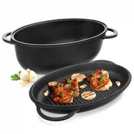 Zestawy garnków i patelni - Brytfanna granitowa owalna do pieczenia smażenia patelnia grillowa 2w1 10 l grande kod: O-127029 - miniaturka - grafika 1