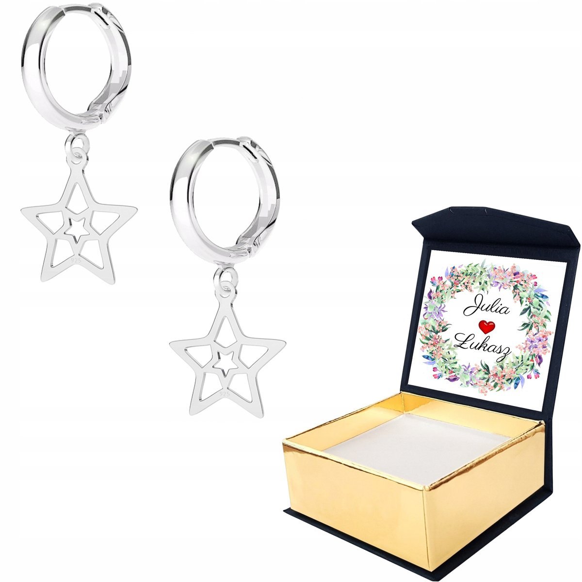 Kolczyki srebrne Gwiazda Gwiazdka WŁASNY NADRUK
