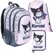 Plecaki worki - Kuromi Zestaw Plecak Szkolny Czterokomorowy+piórnik+worek Kuromi PINK-4158 - miniaturka - grafika 1